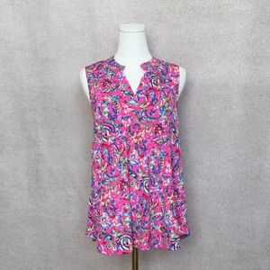 Dear Scarlett Hot Pink Chic Pink Paisley Sleeveless Blouse